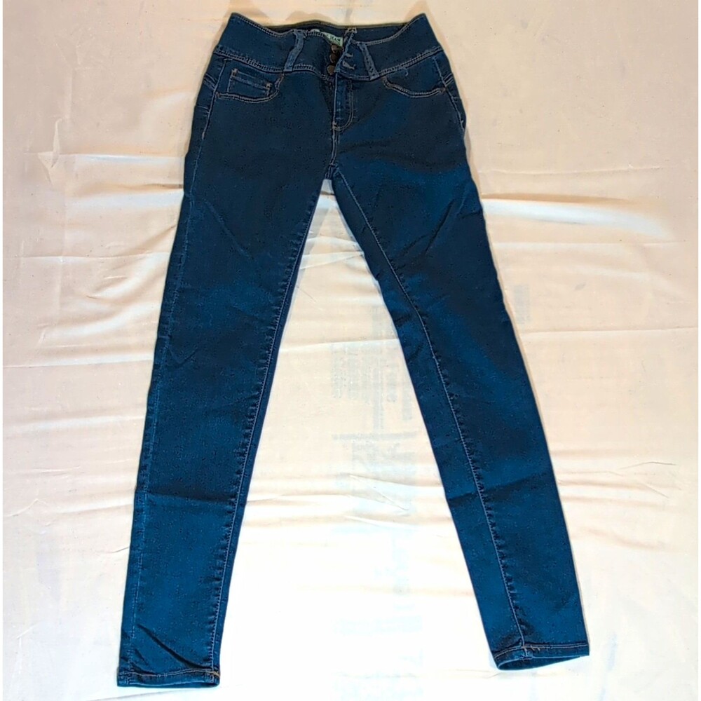 WAX JEAN Womens Juniors Skinny Jeans Blue Dark Wash Denim 3 Button 5 Pocket SZ 5